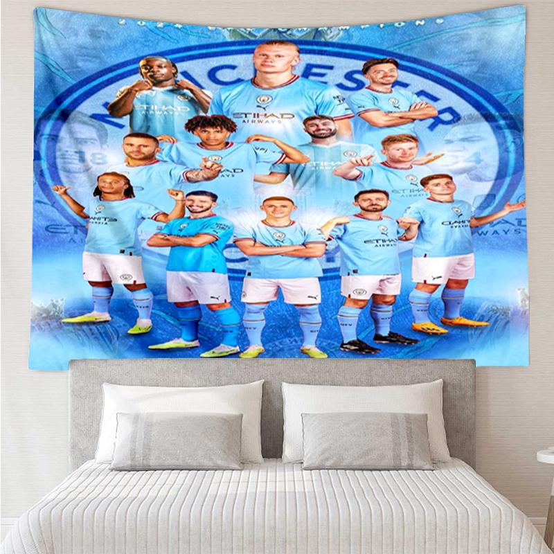 Manchester City Print Tapestry, Backdrop, Easy Setup, Ideal for Bedroom, Office & Living Room, with Aesthetic Wall Hanging Decor.