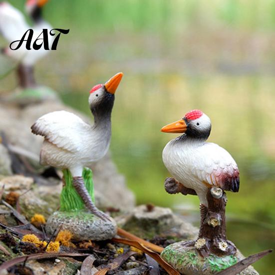 Micro Landscape Decorative Figurines Resin Red-Crowned Bird Figurines, Realistic Statues with Rock Base, Mini Outdoor Rockery Landscaping