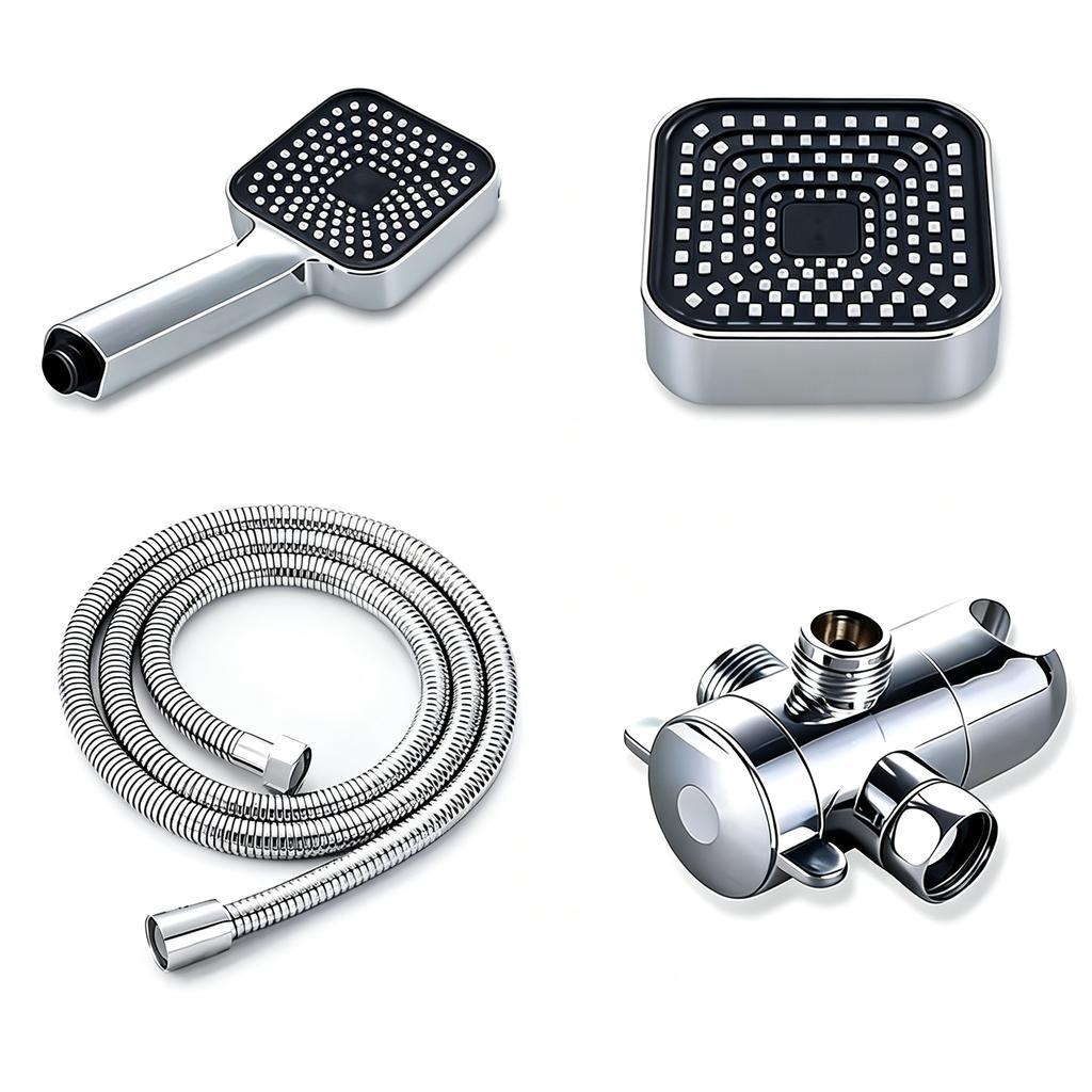 Modern Dual Square Shower Head Set Wall Mount High Flow Multi Spray System with Rotatable Bracket Flexible Hose Anti-Clog Nozzle