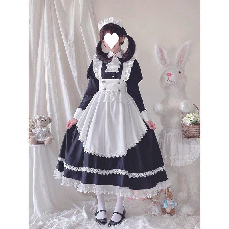 Izayoi Ретро Сладкая Лолита Классическое Черное Платье Горничной и Набор с Фартуком L