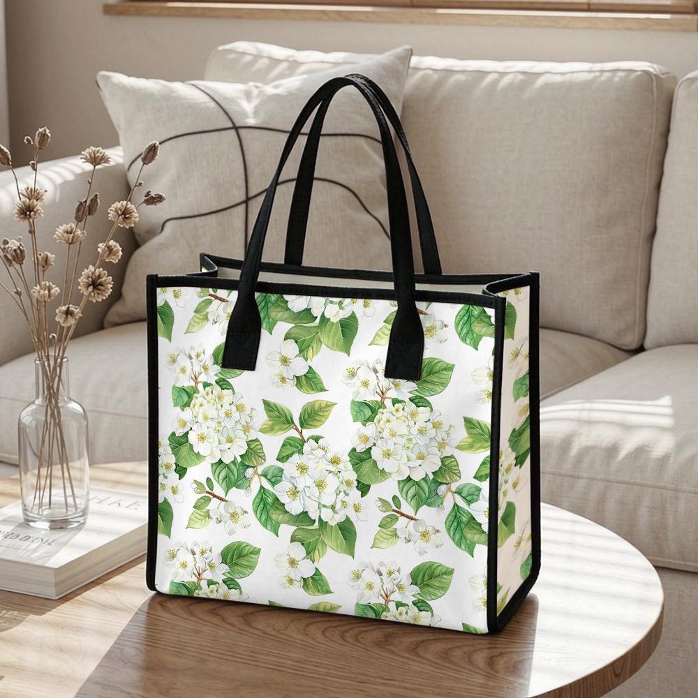 Floral Canvas Tote Bag Casual Daily Handbag Large Capacity Shoulder Bag for Women Lightweight Reusable Shopping Bag