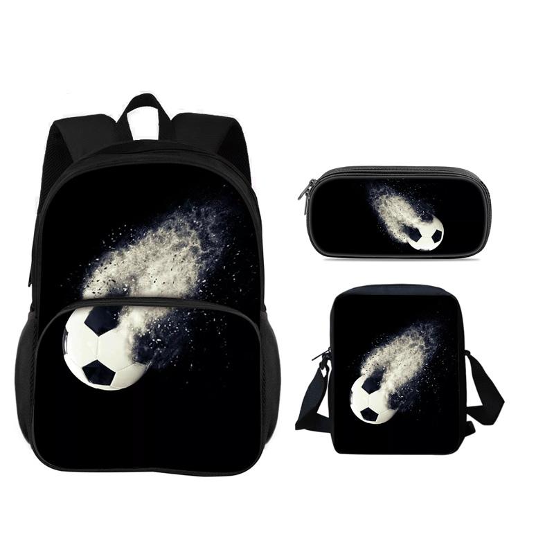 Soccer New Round Front Bag Backpack Pencil Case Shoulder Bag 3Pcs Set the Best Companion for Male and Female Students In School