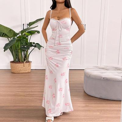 Halter Sleeveless Suspender Dress Summer Streetwear Fashion Printing Elegant Ladies Casual Slim Dress