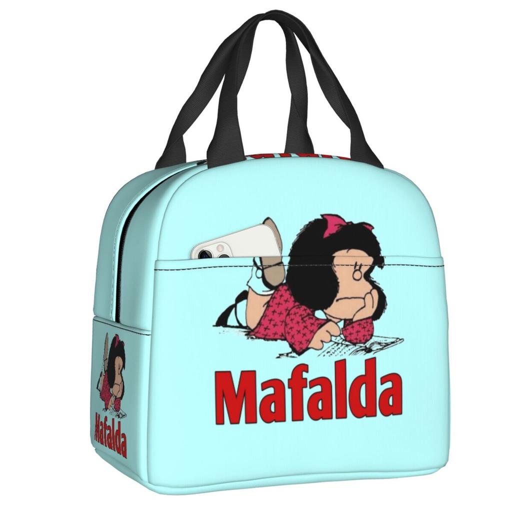 Maßgeschneiderte Mafalda Manga Thermoisolierte Lunchtaschen Damen Argentinien Cartoon Tragbarer Lunchbehälter für Reiseaufbewahrung Lebensmittelbox
