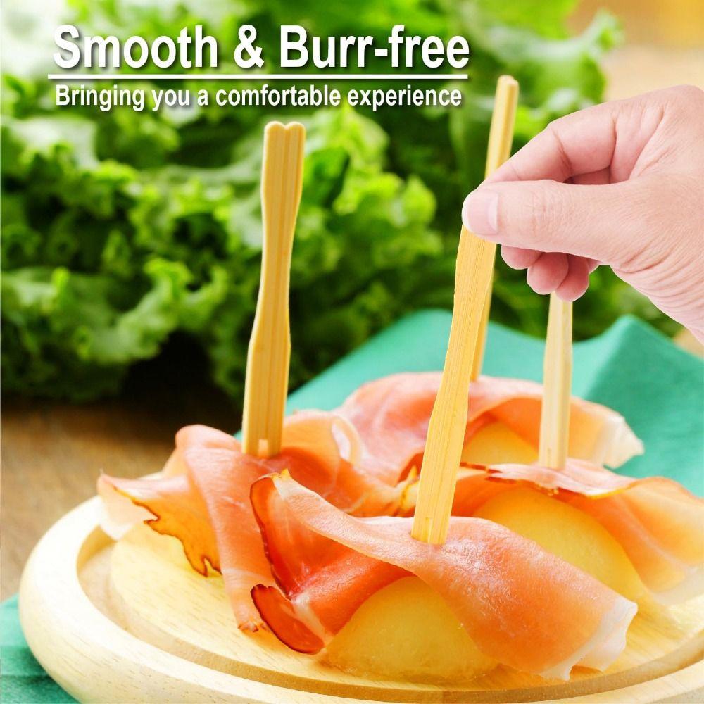 100Pcs Disposable Appetizer Forks Bamboo Dessert Cocktail Forks Restaurant Tableware  Household Use