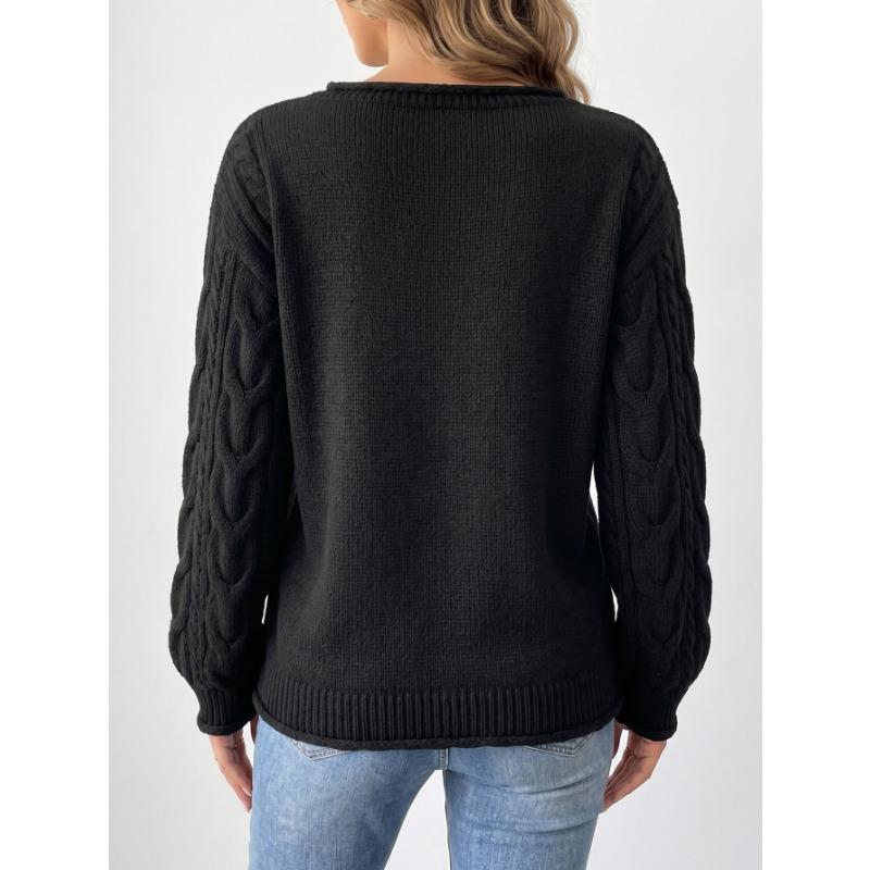 Women Casual Loose Off Shoulder Long Sleeve Cable Knit Pullover Sweater
