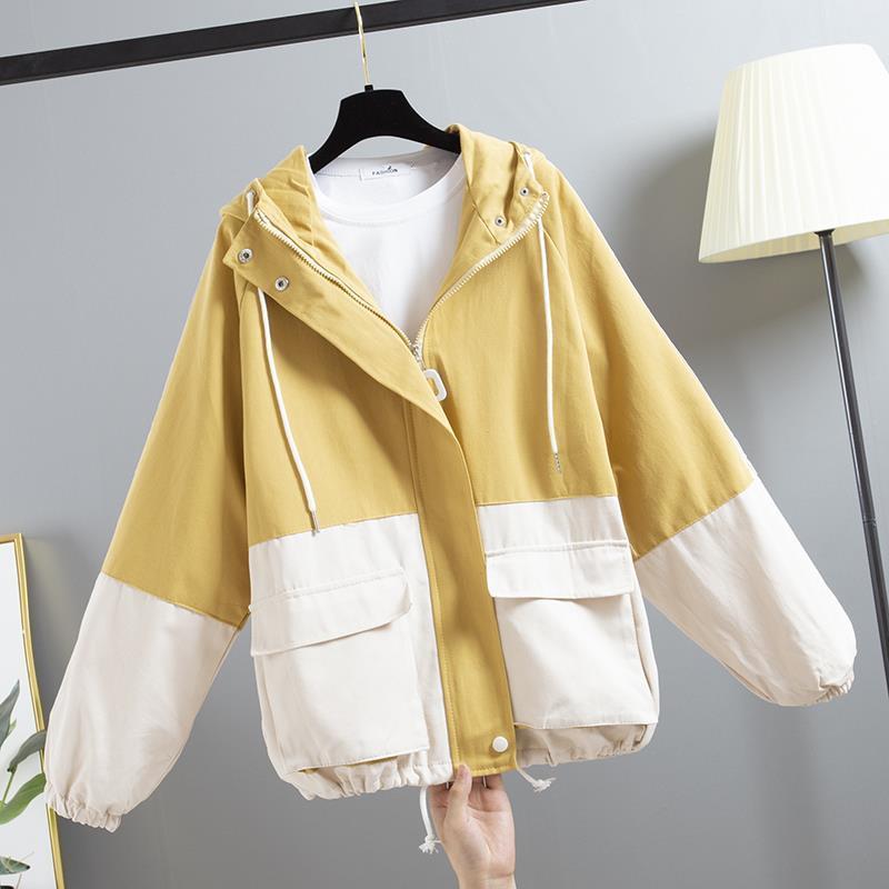 Women Windbreaker Spring Autumn Hooded Coat Fashion Trench Coat Elegant Jacket Top Loose Outwear