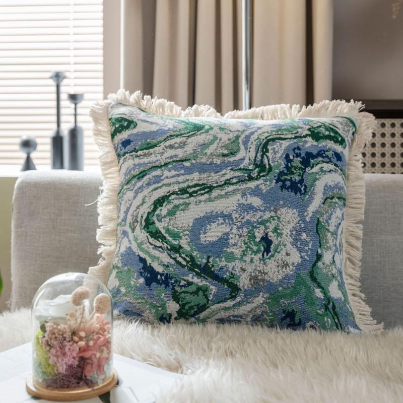 American Style Floral Jacquard Throw Pillow Cover With Tassel Trim Sofa Chair Bed Car Decor 45x45cm 60x60cm