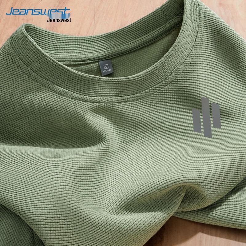 Jeanswest Men's Waffle Knit Anti-Wrinkle Long Sleeve T-Shirt