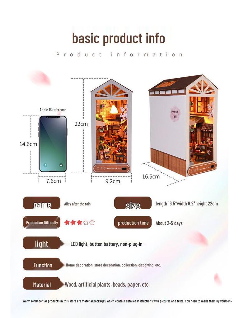 Tianyu DIY 3D Miniature Bookend: Rainy Alley Creative Assembly Model Toy
