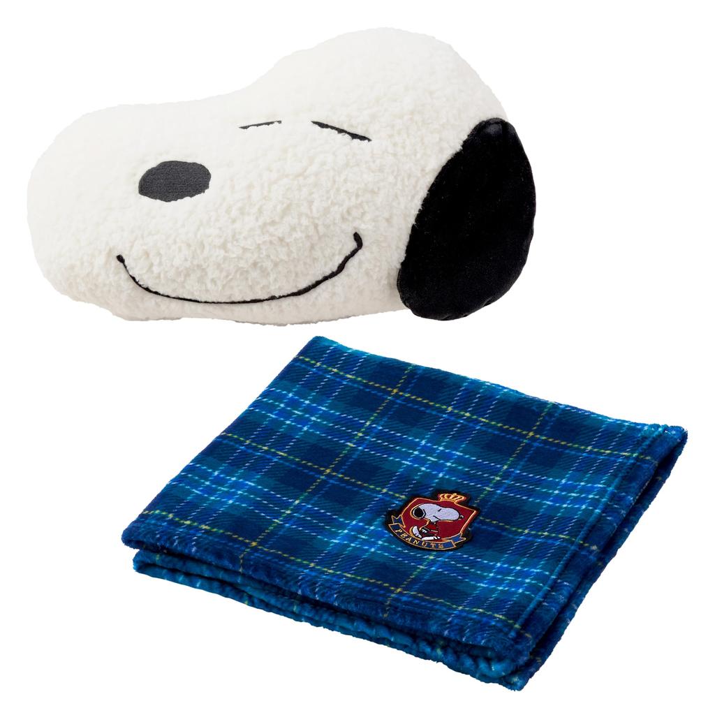Nishikawa Snoopy Blanket 100X70cm Washable Blue FQ94407001 PN4658 Check Face Cushion-in