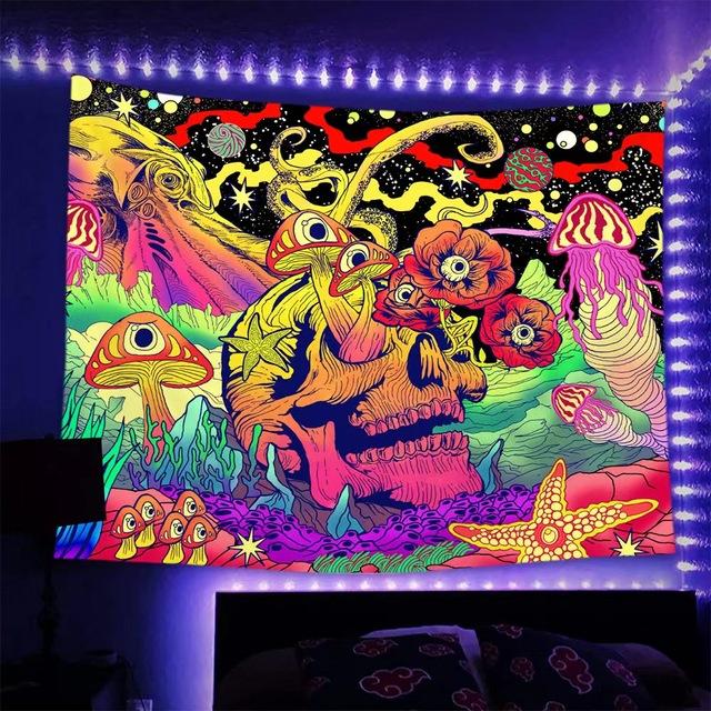 Planet Blacklight Tapestry Trippy Galaxy Uv Reactive Waterfall Landscape Wall Funny Tapestries Mysterious Mushroom Bohemia Tapiz