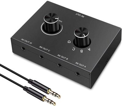 4-Wege/2-Wege 3,5-mm-Stereo-Audio-Umschalter, bidirektionaler Audio-Umschalter, Splitterbox, 2 Eingänge, 1 Ausgang, 4 Eingänge, 1 Ausgang mit Stummschalttaste