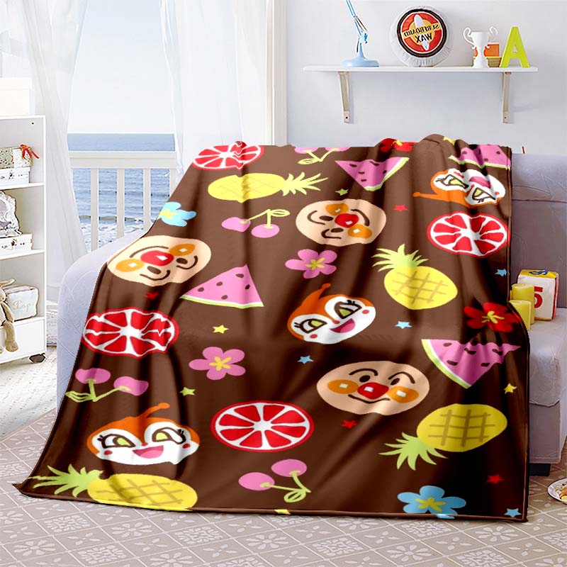 Kawaii Anpanman Printed Throw Blanket Soft Comfortable Warm Blanket For Kids Nursery Bedroom Living Room Office Travel Camping