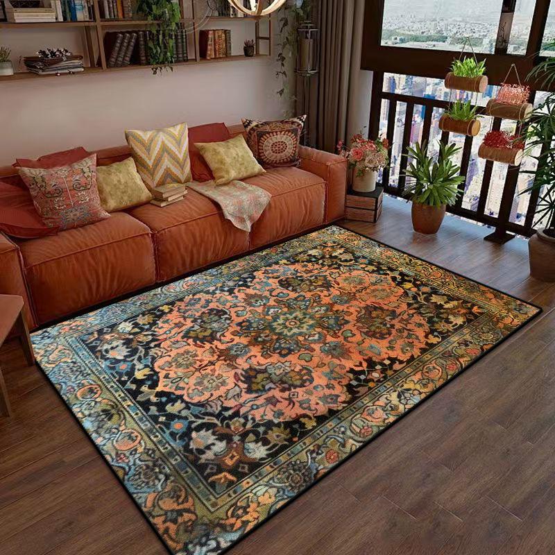 Retro Persian Living Room Rugs Decoration Bedroom Floor Mats Customizable Anti Slip Washable Short Velvet Office Carpet Lounge