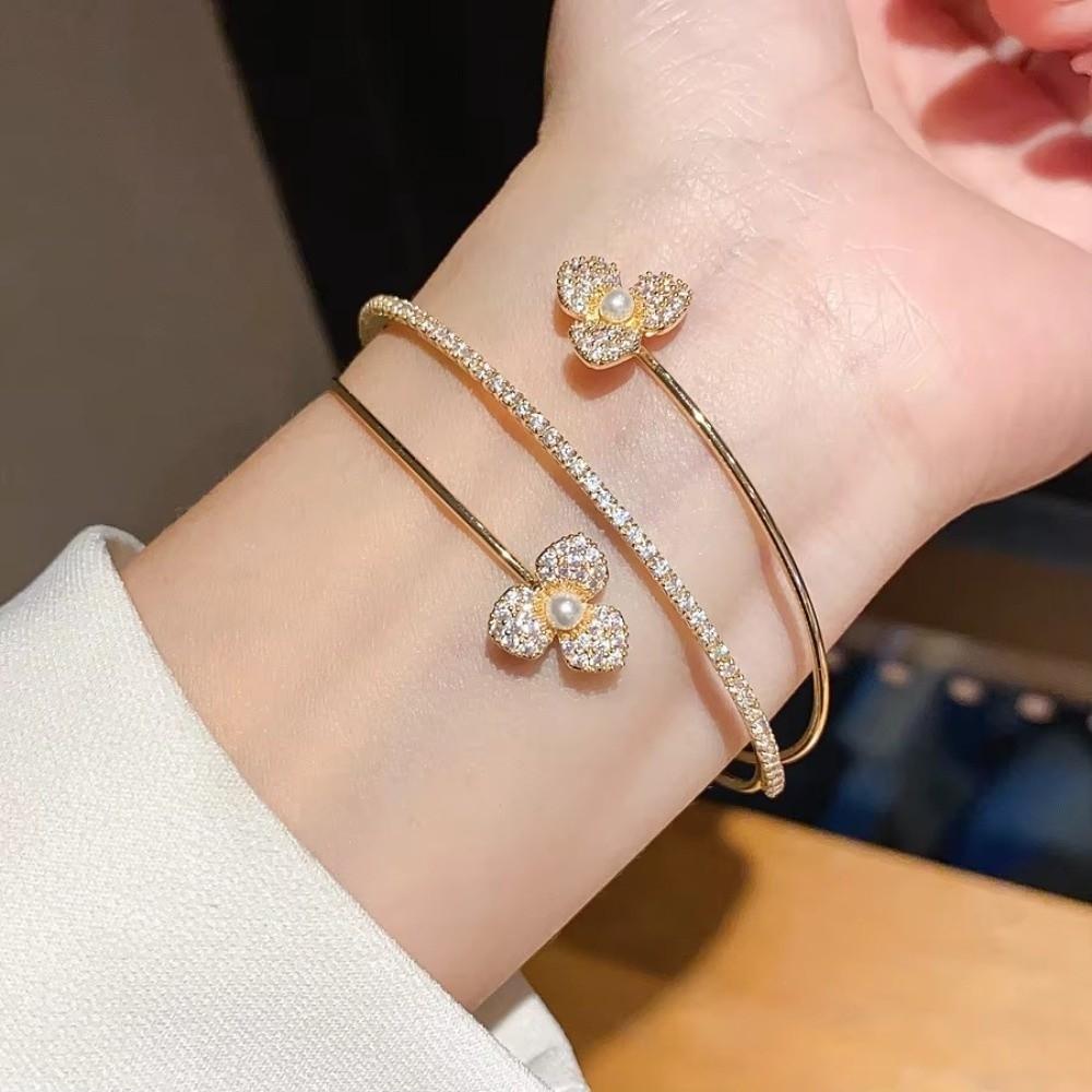 Micro-Set Zirconia Flower Bracelet Multi-Layered Cuff Bangle New Open Bracelet