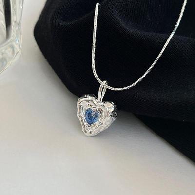 Colar com pingente de coração de zircônia azul, para meninas, mulheres, suéter de beleza, corrente de pescoço, gargantilhas fofas, joias
