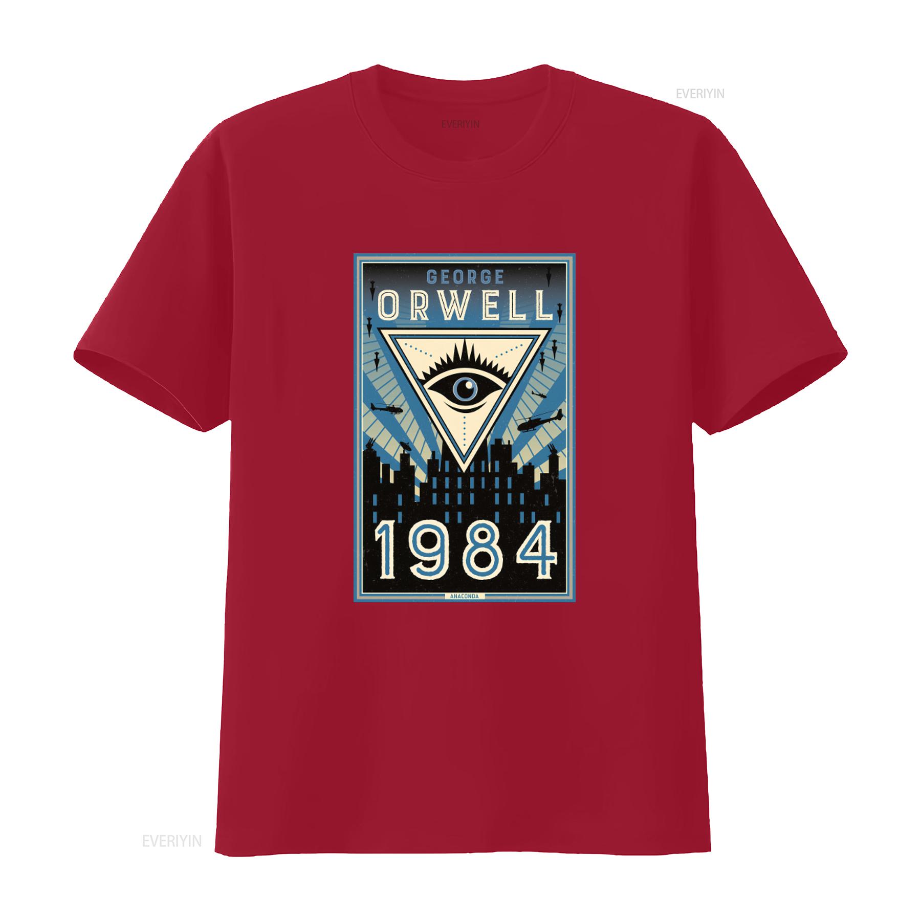 George Orwell 1984 Big Brother Eye Design T Shirt for Retro Style vintage Washed graphic fashion Slightly Versatile S