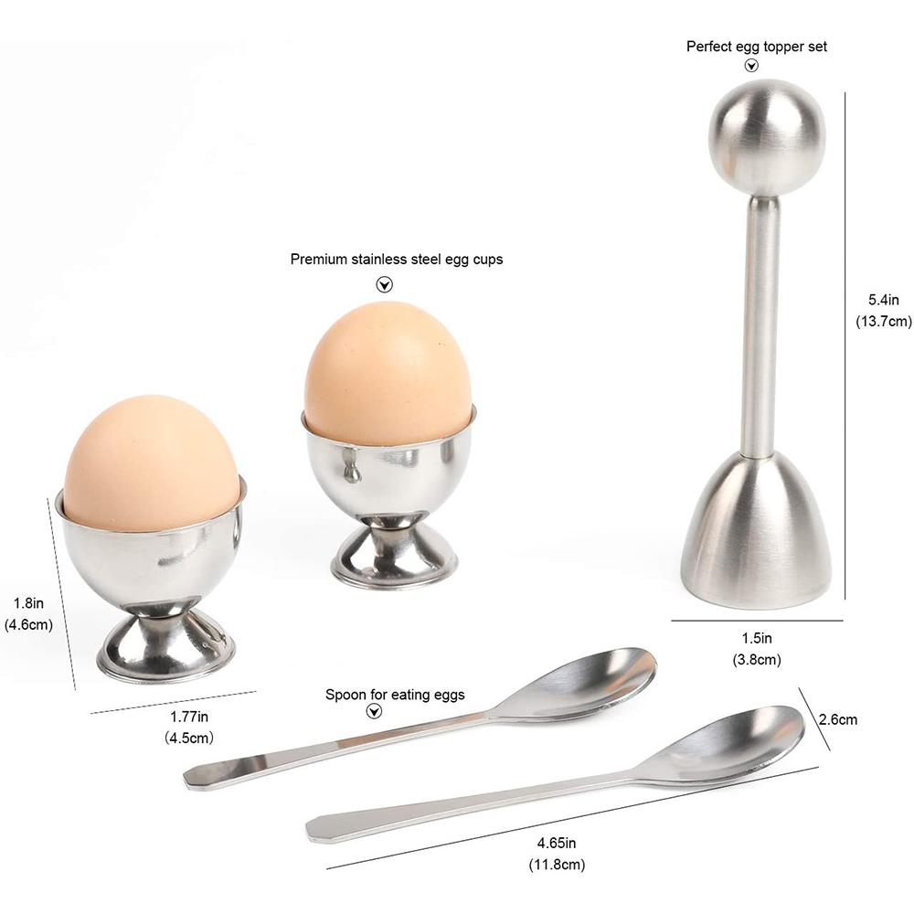 Egg Cracker Topper Set Stainless Steel Soft Hard Boiled Eggs Separator Holder with Spoons Kitchen Egg Tools