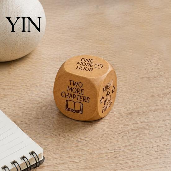 Gamified Reading Accessory Wooden Decision Dice, 6-Sided Wood Engraved Quotes Prompt, Natural Literary Habit Forming Tool Charm, Fun Companion