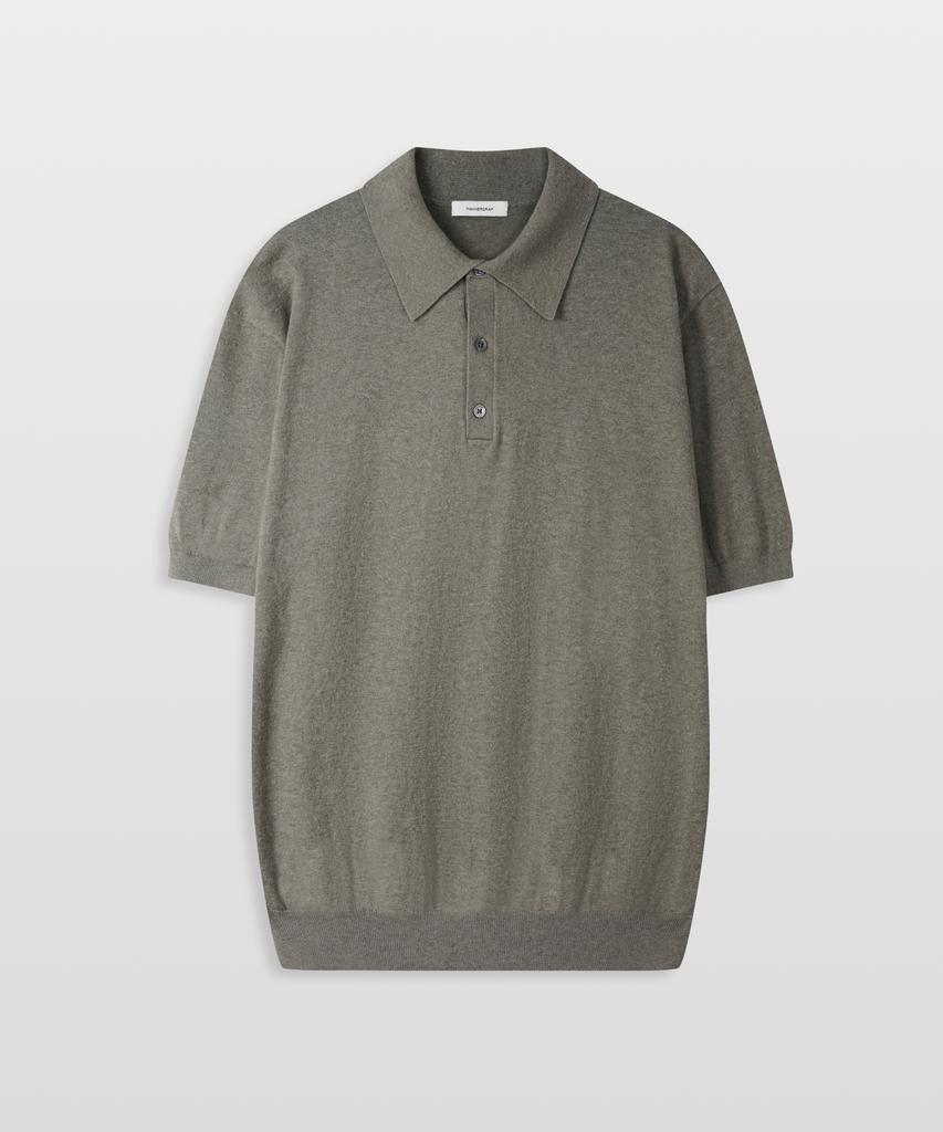 MANNERGRAM Nouvelle Fine Cashmere Cotton Polo Short Sleeve Knit Moss Grey