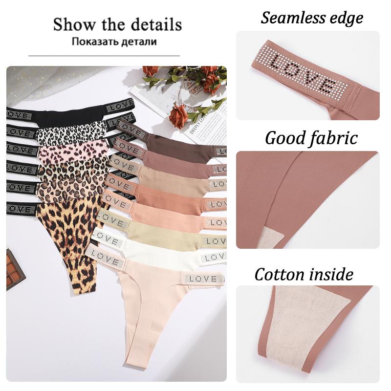 3Pcs/Set Low Waist Sexy Panties Women Thongs Rhinestones Letter G-string Sports Thong Shorts Briefs T-back Size XS-XL