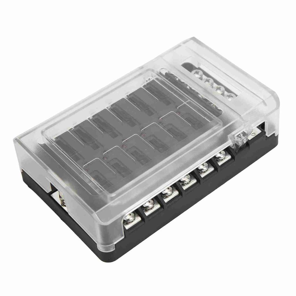 12 Way Blade Fuse Block Waterproof Fuse Box Holder with Negative Bus LED Indicator for Car Marine Bo
