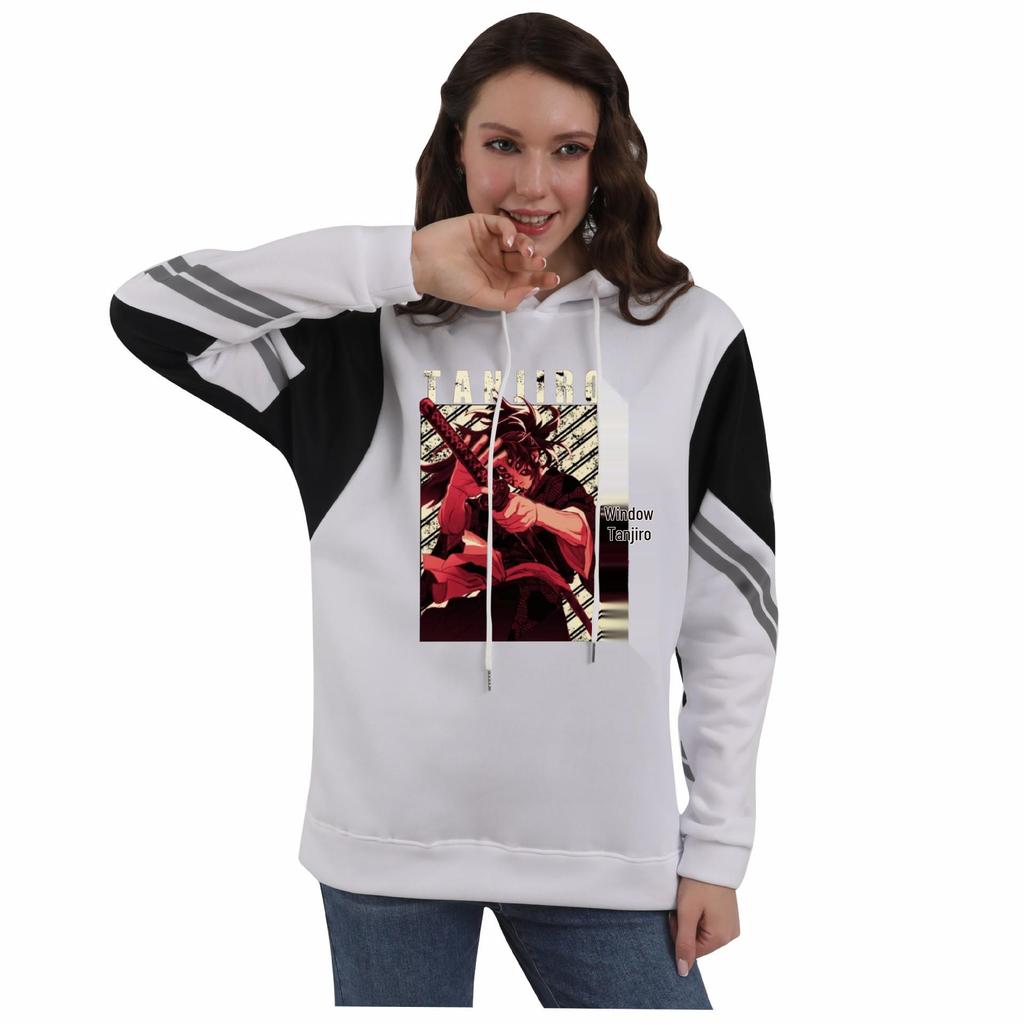 Demon Slayer Harajuku Anime Patchwork Hoodie for Couples