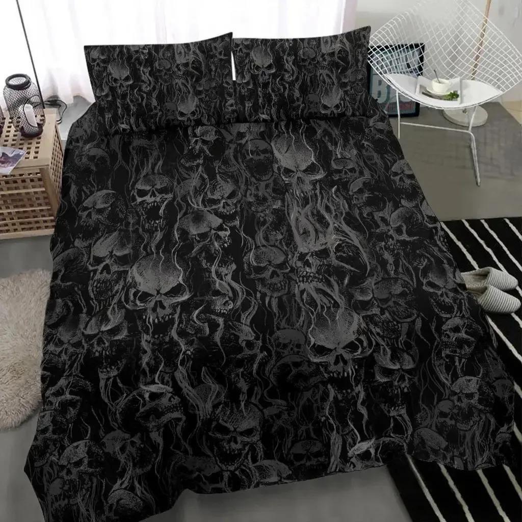 Skull Chevalier Duvet Cover Set King Size Horror Skeleton Bedding Set Day Of The Death Comforter Cover For Boys Men Gifts