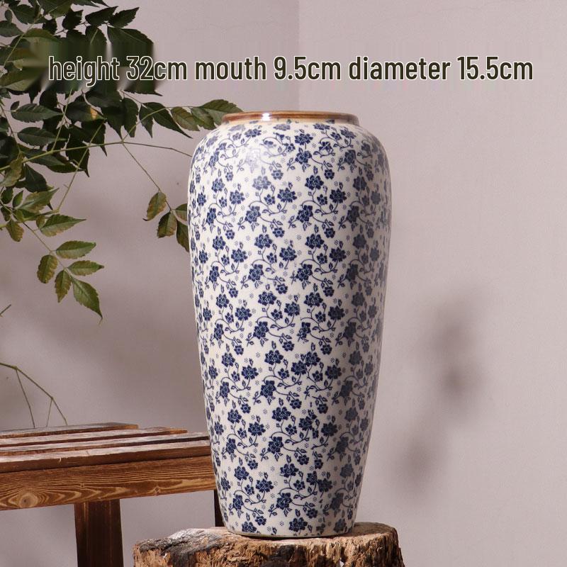 Chinese Retro Blue and White Porcelain Vase for Floral Arrangements