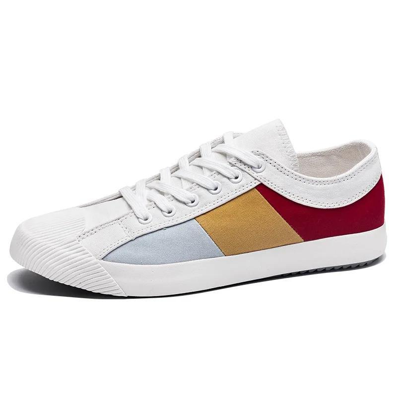 Men Colorblock Canvas Shoes Breathable Casual Shoes Loafers Soft Comfortable Outdoor Flat Shoes Male Lace-Up Plimsolls