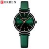 CURREN Dámské hodinky Nové TOP značkové luxusní Quartz náramkové hodinky s koženým ciferníkem s lesklými kamínky Zelené hodiny Dámské