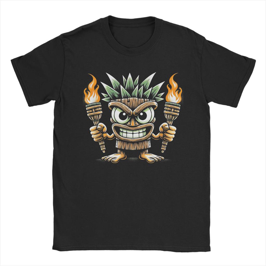 Tiki Woodcut Polynesian Tropical Hawaiian Party Luau Island T Shirt for Men Cotton Fashion for Male TShirt Crewneck Tees Gift