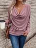 Women's Elegant V-neck Long-sleeve Solid Color T-shirt for Autumn/Winter