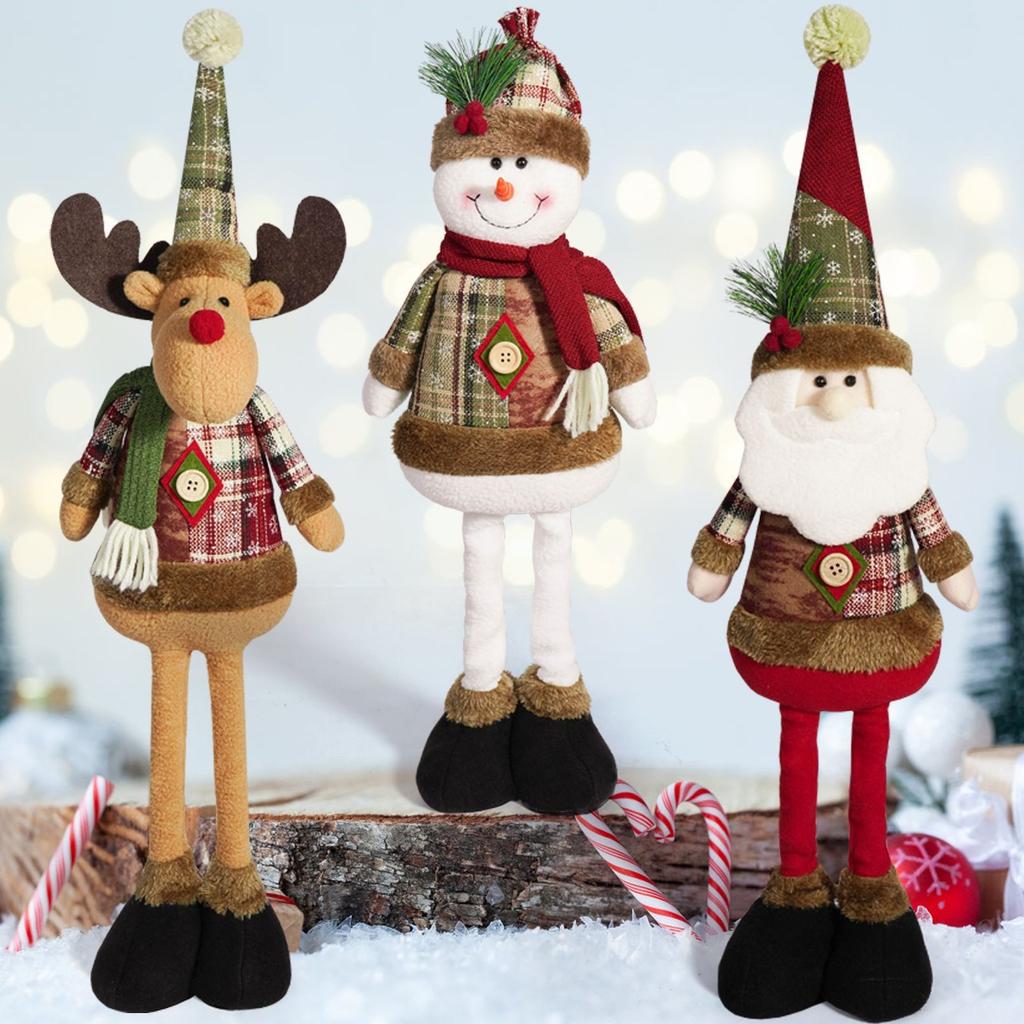 1/3 Stück Festliche Weihnachtsdekorationen Elegante Karierte Santa-, Schneemann- und Rentierfiguren - Perfekt für Zuhause, Schaufensterdekoration