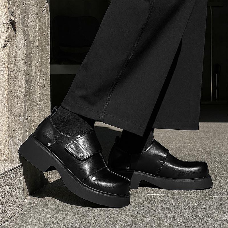 Leather shoes men's 2025 new big head black British style business casual shoes platform derby shoes 1013-J