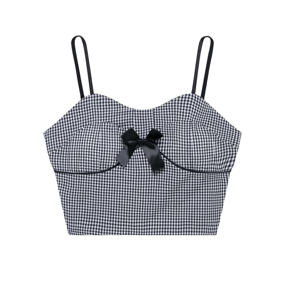 

Spring 2025 Women s Plaid Bow Sleeveless Top Medium чёрный