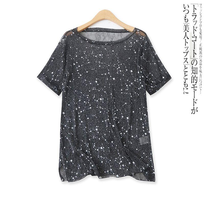 

Футболка с шелкографией Летняя Новинка Внешнеторговая Женская Одежда Модная Универсальная с круглым вырезом Свободная Высокоэластичная с коротким рукавом Сетчатая футболка 15566 Image color XS