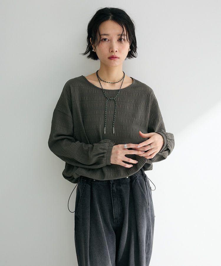 Green Parks Gray Pullover Sweater with Drawstring Hem and Long Sleeves Women's