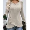 Jesień Zima Top z długim rękawem z okrągłym dekoltem Moda damska Casual Nierówny Jednolity kolor Styl uliczny Guziki Pulower T-shirt