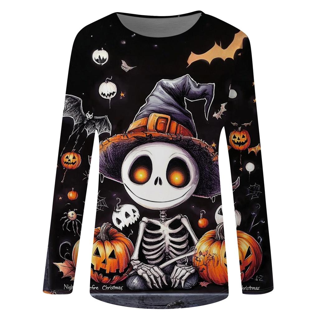 Women's Halloween Printed Round-neck Loose Long-sleeved Top