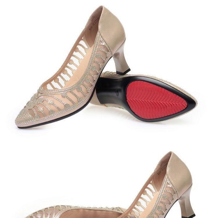 Kvėpuojantys aukštakulniai moterims vasarai Baotou tinklelis cirkonio smailianosiai tuščiaviduriai moteriški sandalai