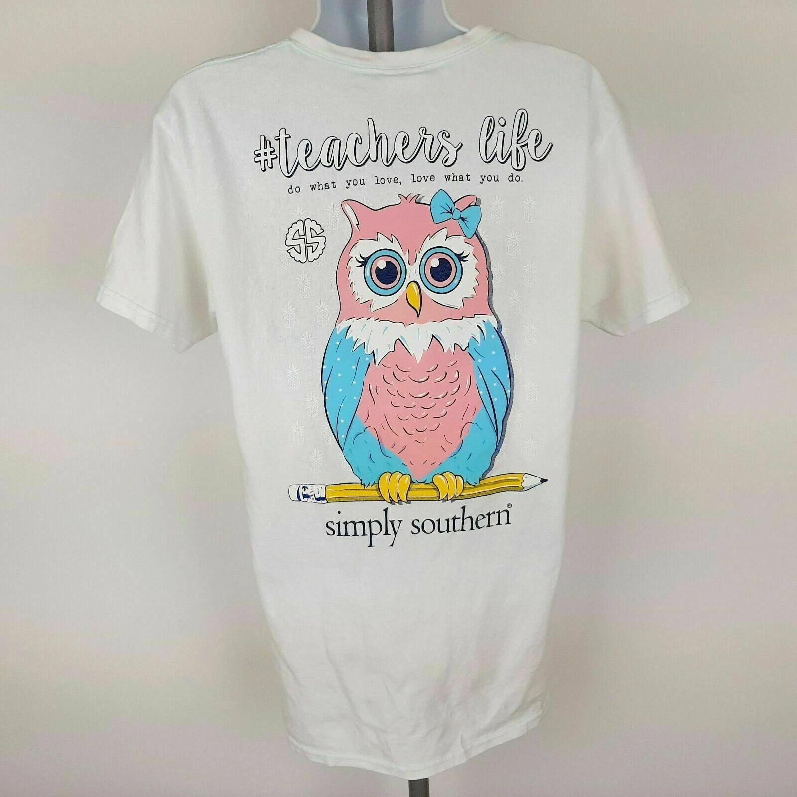 Simply Southern Women s T-shirt Size Small White Owl D19 S