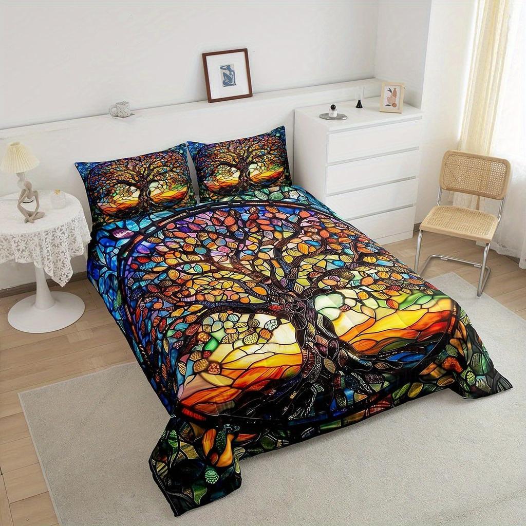 3pcs Sacred Colorful Tree of Life 3D Printed Bedding Set Cozy Duvet Cover King Queen Twin Size Birthday Gift Bedroom Decoration