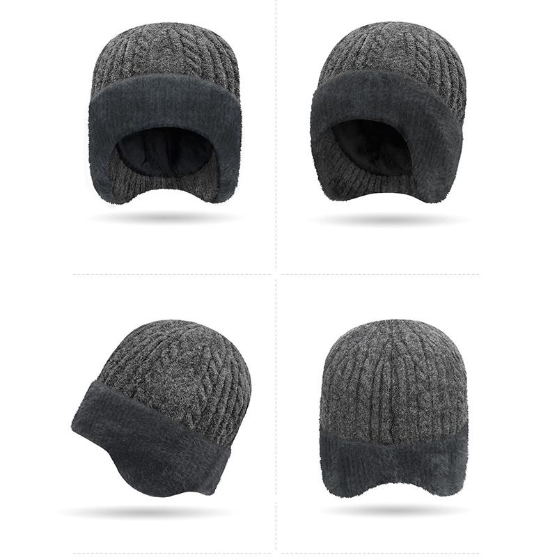 Zimowa Wełniana Gruba Ochrona Uszu Dzianinowa Czapka Męska Wełniana Ciepła Ochrona Szyi Wełniana Czapka