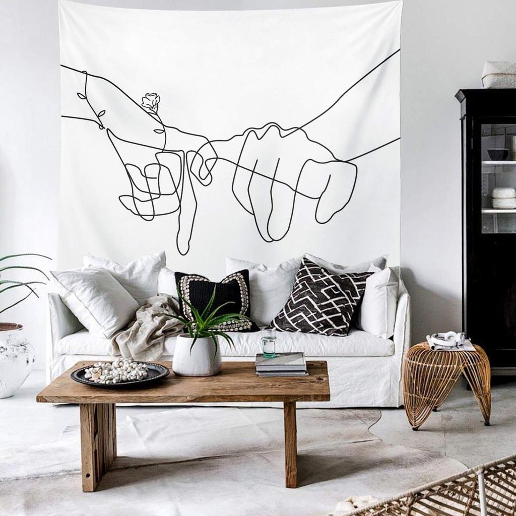 Minimalist Line Art Holding Hands Tapestry Abstract Couple Hands Wall Hanging for Bedroom, Living Room & Sofa Decor