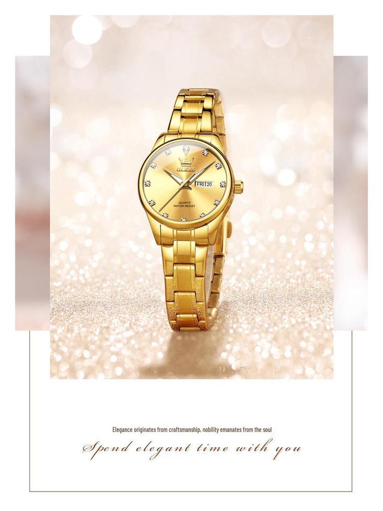 Oulishi Women's Classic Business Quartz Watch with Double Calendar and Steel Band