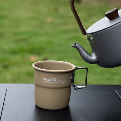 300ml Camping Water Cup with Foldable Handle Coffee Tea Cup Aluminum Alloy Lightweight Camping Cup for Outdoor Backpacking