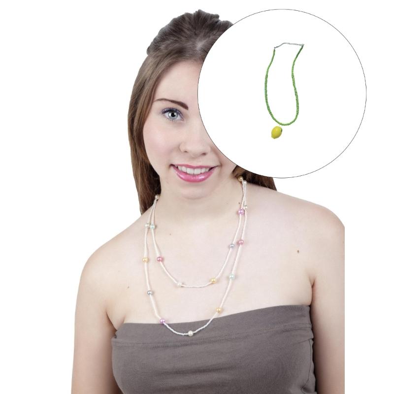 Vibrant Fruit Charm Necklace With Glass Beads Layering Style Casual Jewelry For Teens Everyday Wear