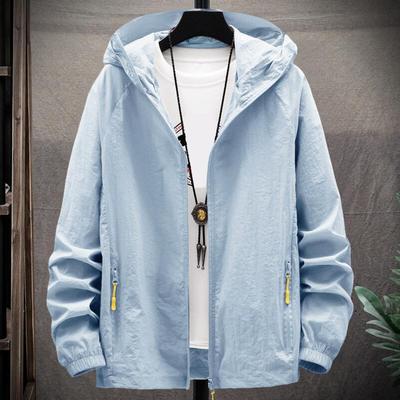 Herren Sonnenschutzmantel Einfarbig Mit Kapuze Herren Outdoorjacke Reißverschlussleiste Reißverschlusstaschen Atmungsaktive Sonnenschutzkleidung